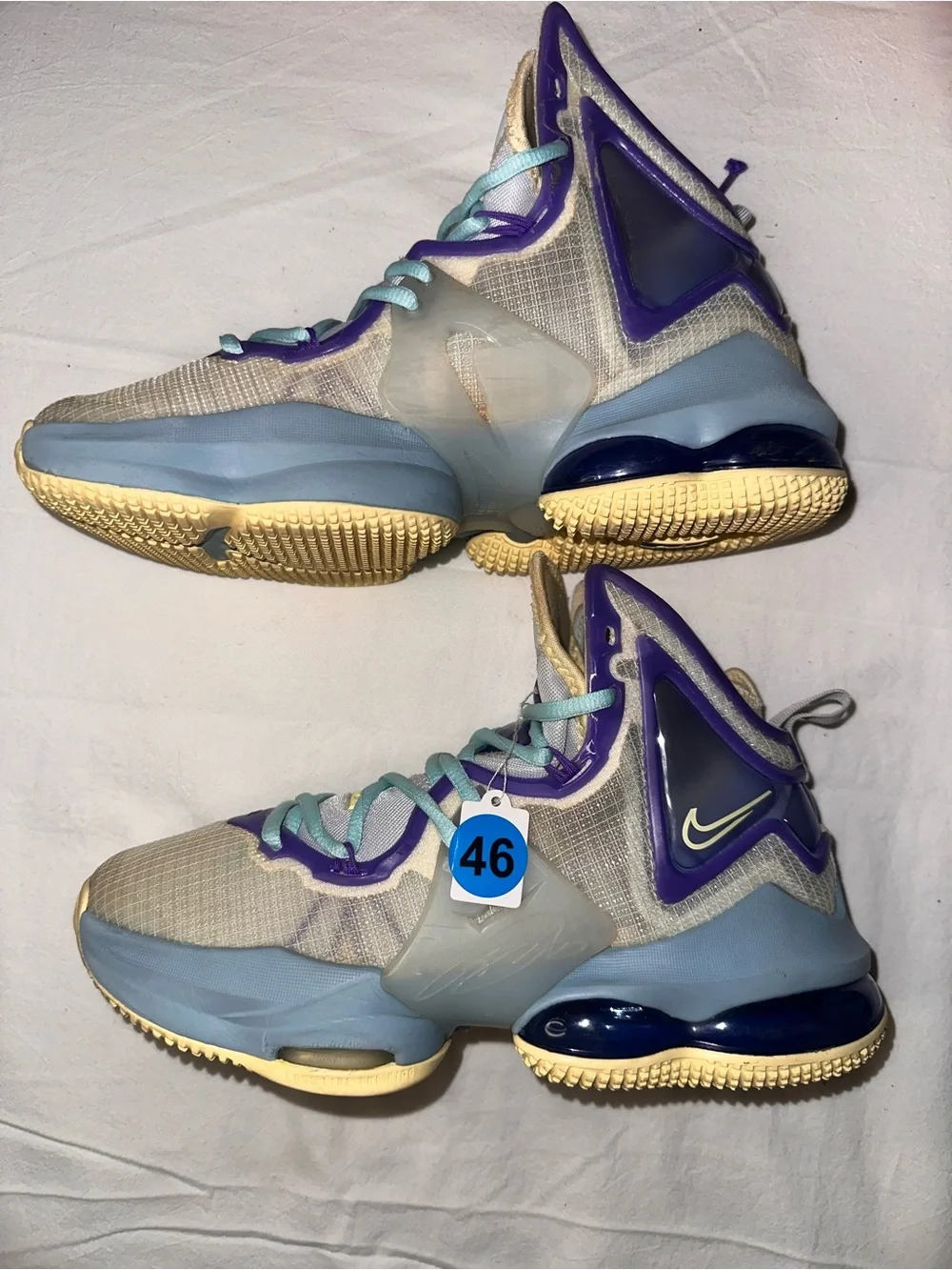 No.46 Nike LeBron 19 GS Basketball Shoes Aura/Citron Tint-Worn Blue (DD0418-412)